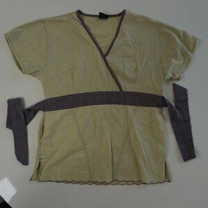 Vintage Yellow Scallop Edge Tie Scrub Top w/ Pockets